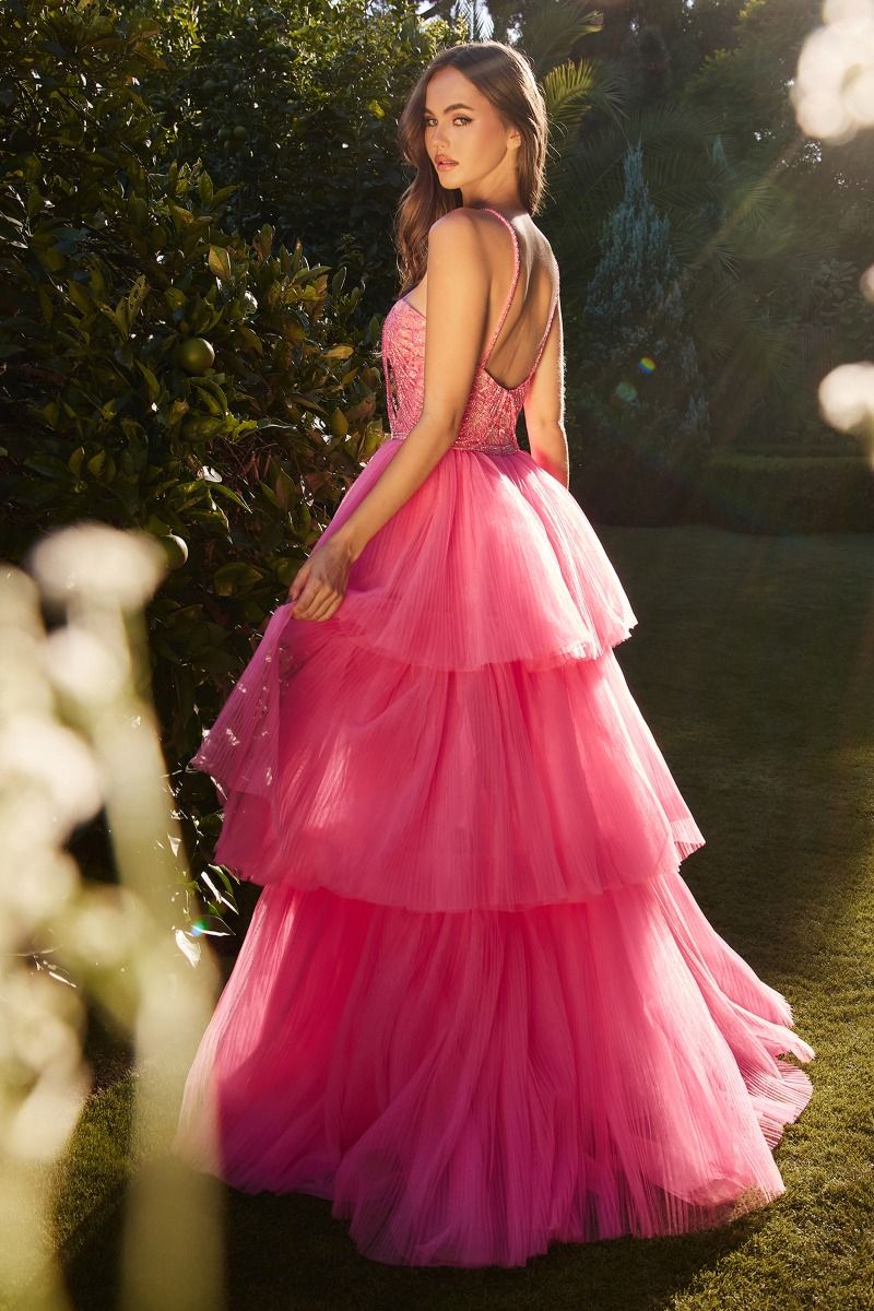 High Low Halter Beaded Ball Gown - Uniquely Yours-Clothing Store